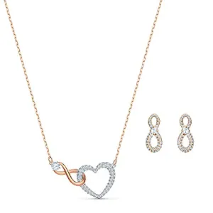 SWAROVSKI Women's Infinity Knot Mixed Metal Finish Necklace & Earrings Set, White Crystal