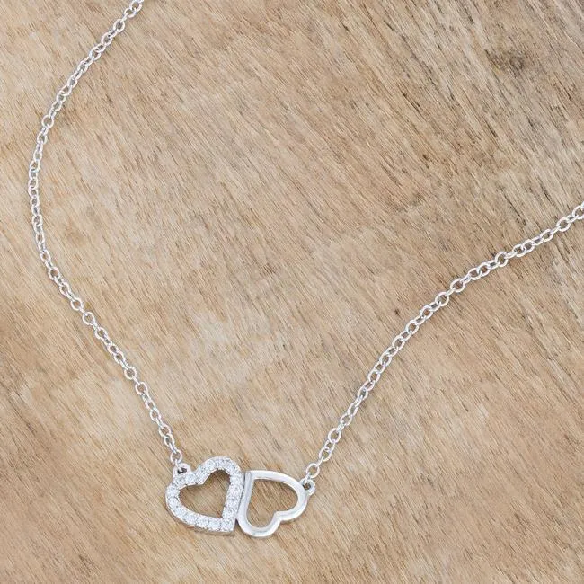 Sweet and Romantic Rhodium Melded CZ Hearts Necklace