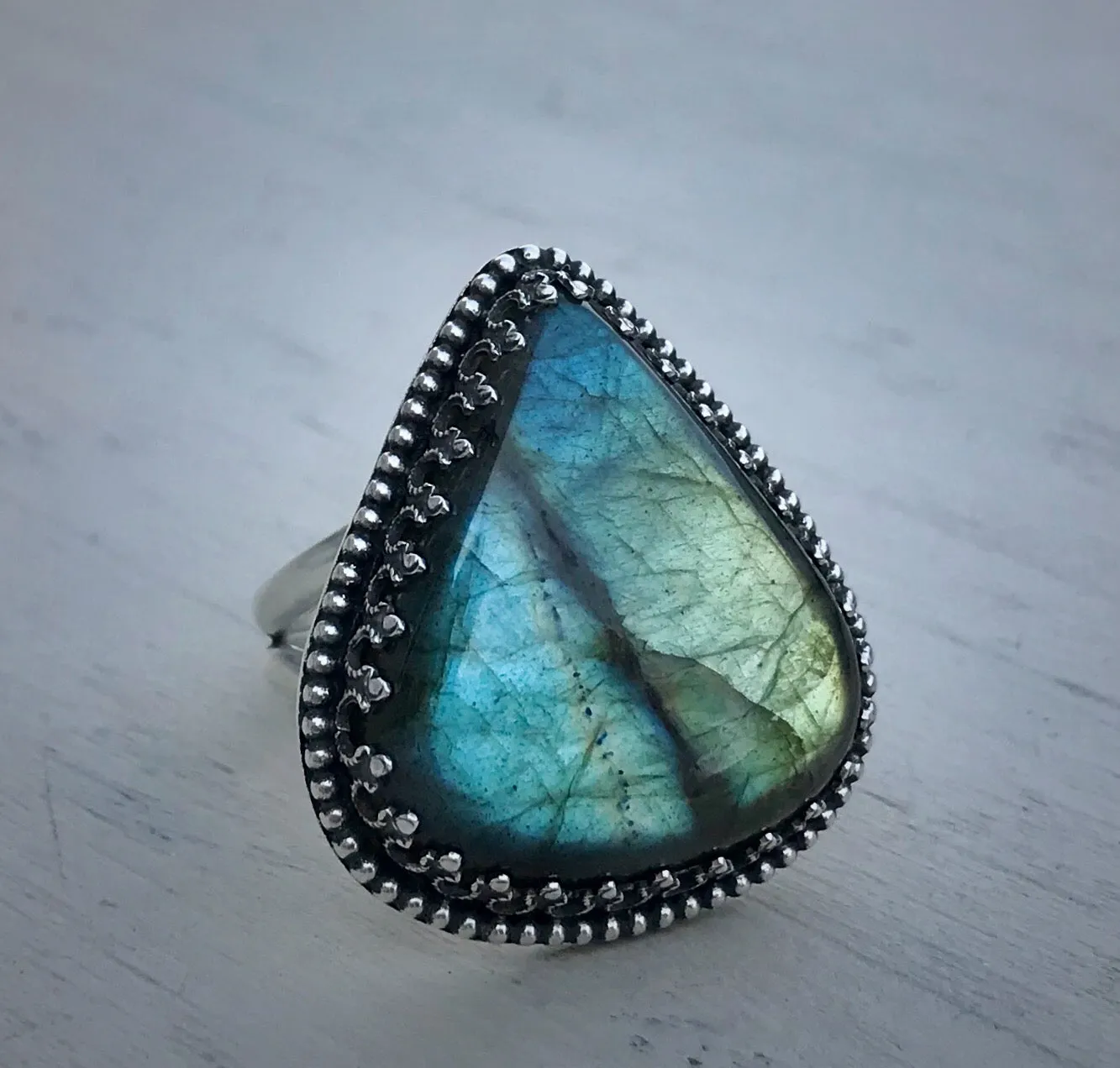 Teardrop Labradorite Ring
