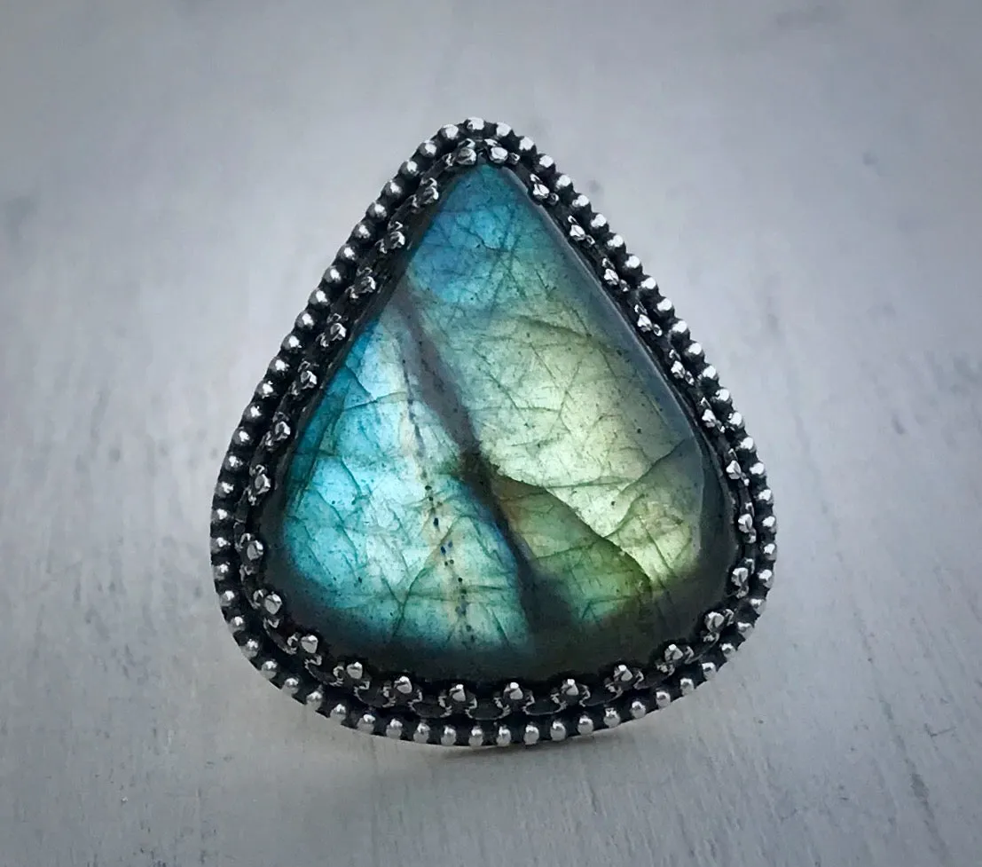 Teardrop Labradorite Ring