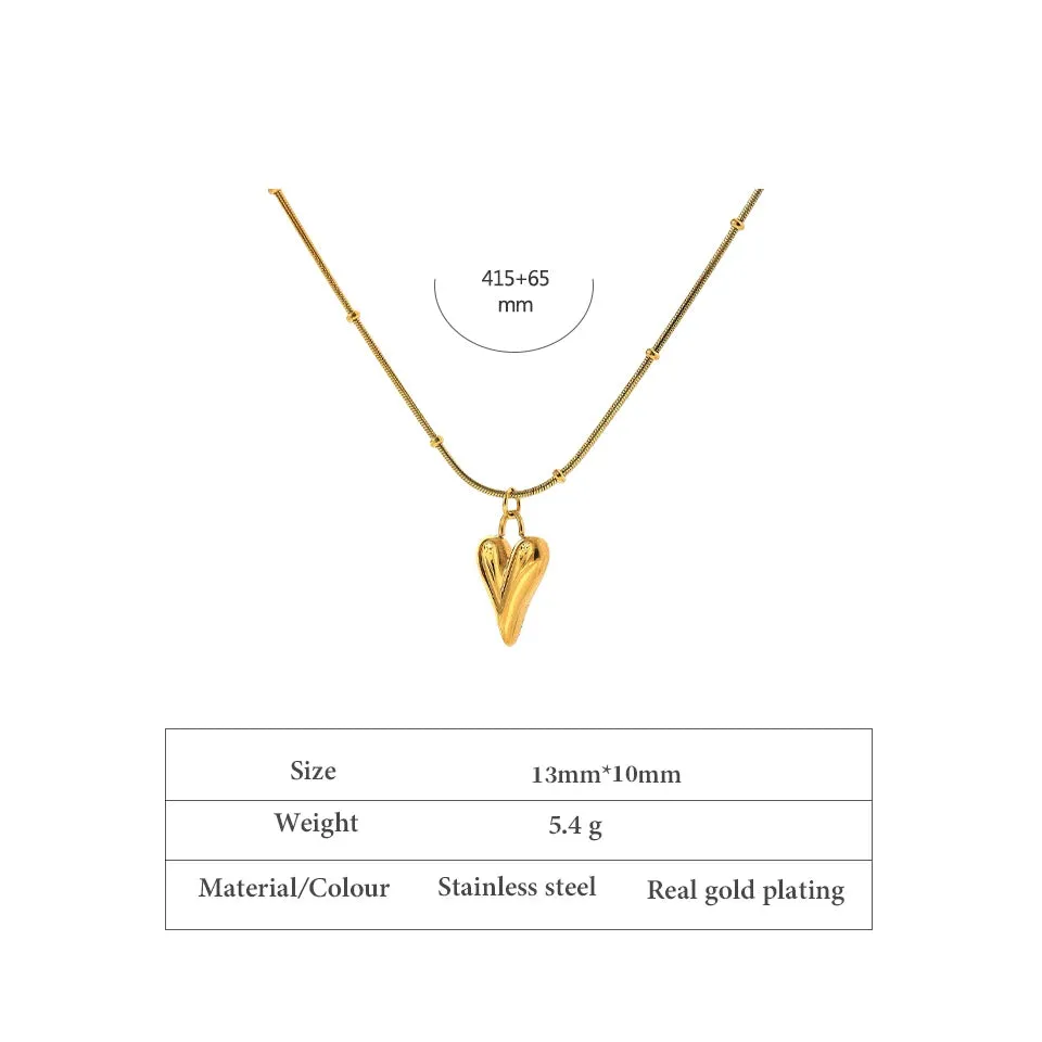 Temperament Heart Pendant Chain Necklace for Women Stainless Steel Stylish Choker 18 K Gold Plated Jewelry Party Gift