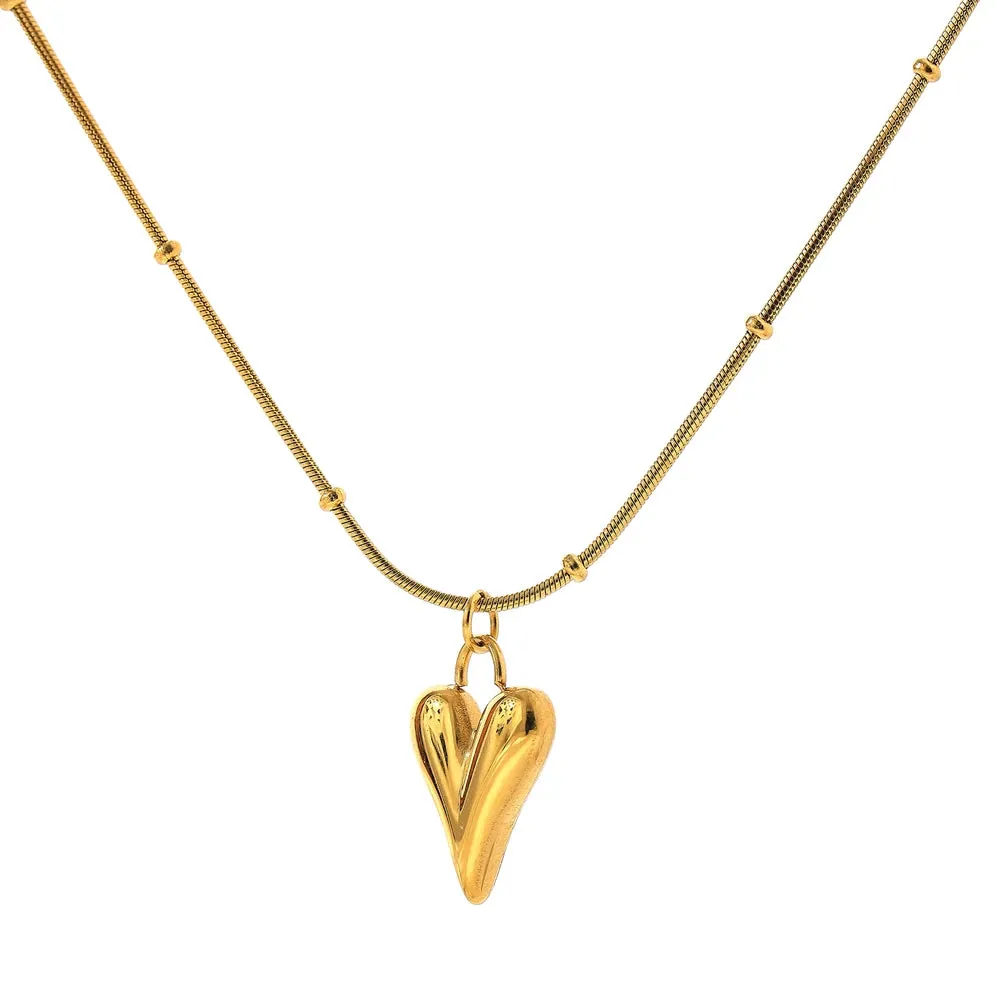 Temperament Heart Pendant Chain Necklace for Women Stainless Steel Stylish Choker 18 K Gold Plated Jewelry Party Gift