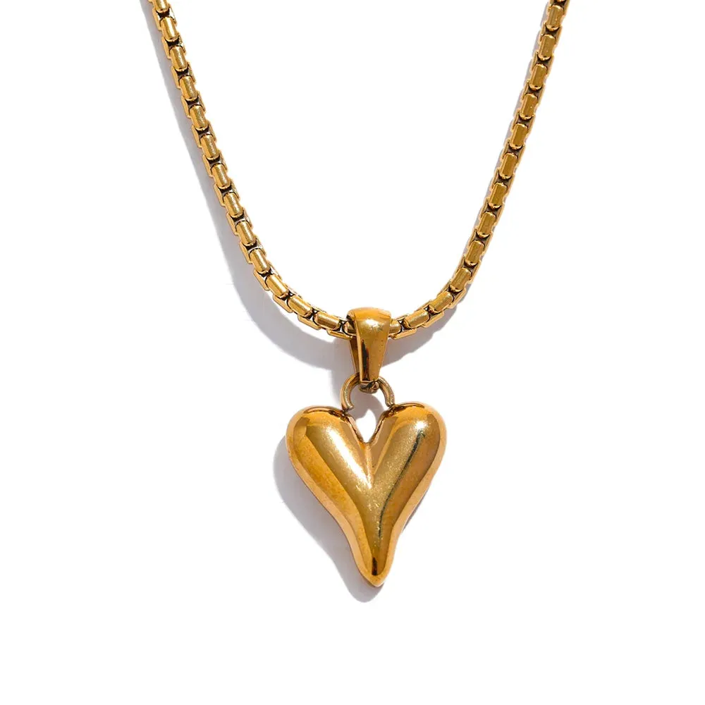 Temperament Heart Pendant Chain Necklace for Women Stainless Steel Stylish Choker 18 K Gold Plated Jewelry Party Gift