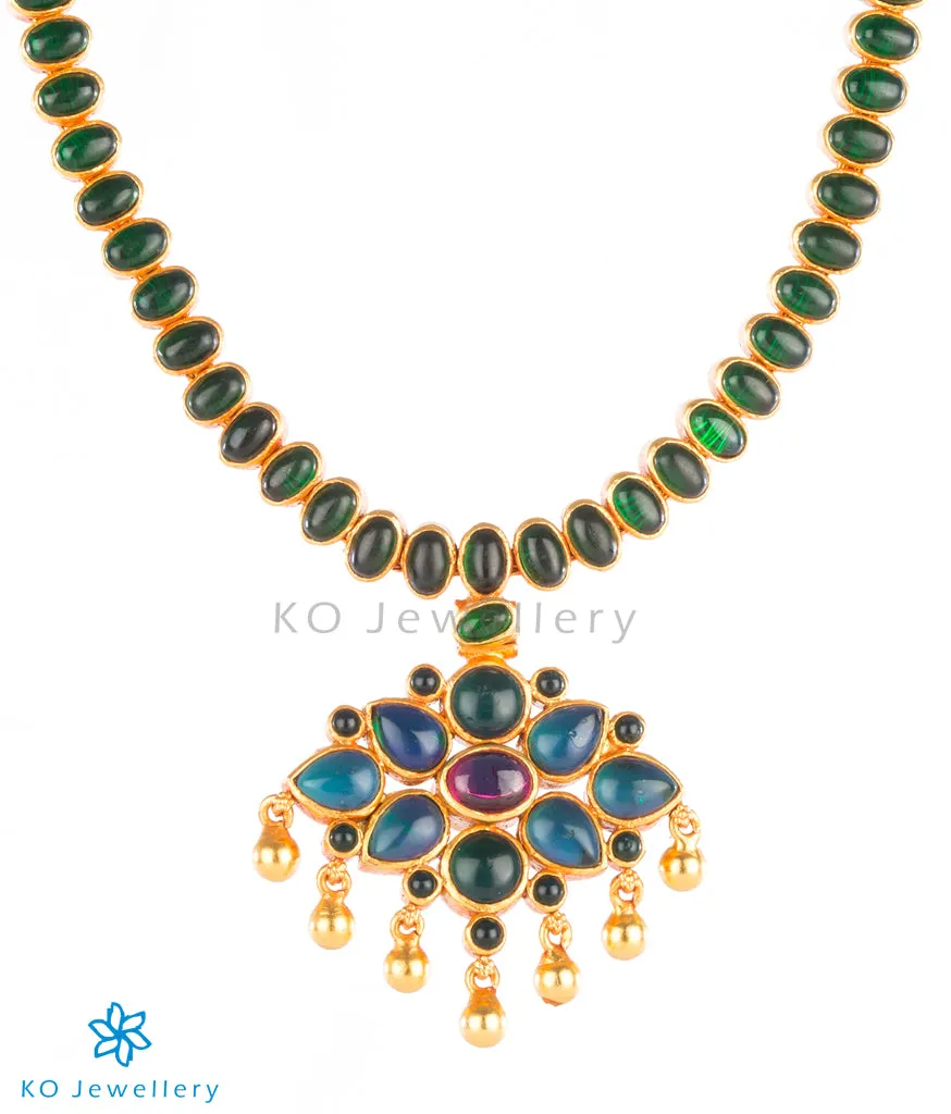 The Dwija Silver Green Addige Necklace