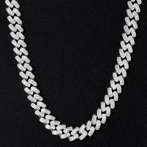The Prince's Pride® - 12mm Baguette CZ Cuban Link Chain White Gold Plated