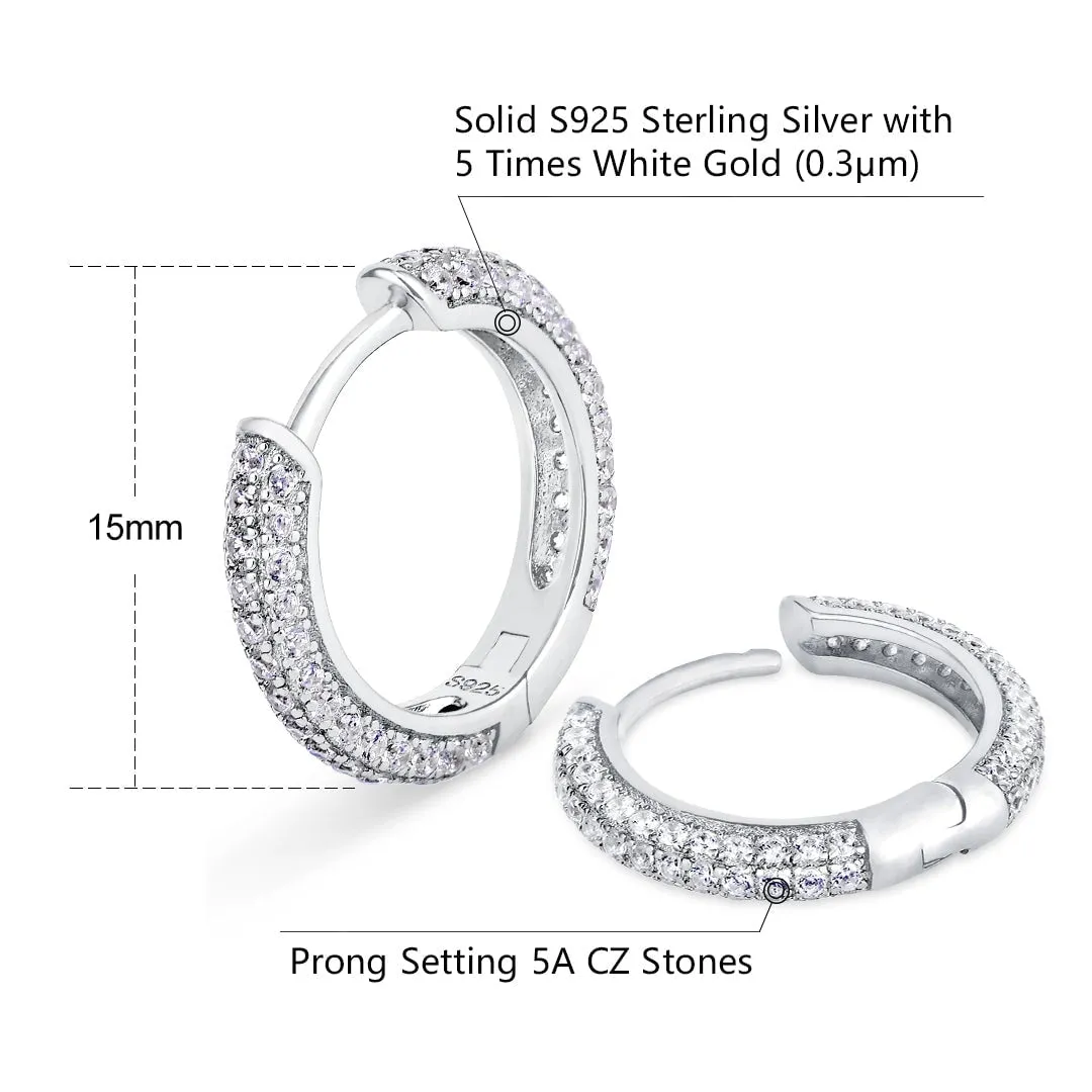 The Wealth Circle® - 925 Sterling Silver Iced Out Diamond Hoop Earrings in White Gold
