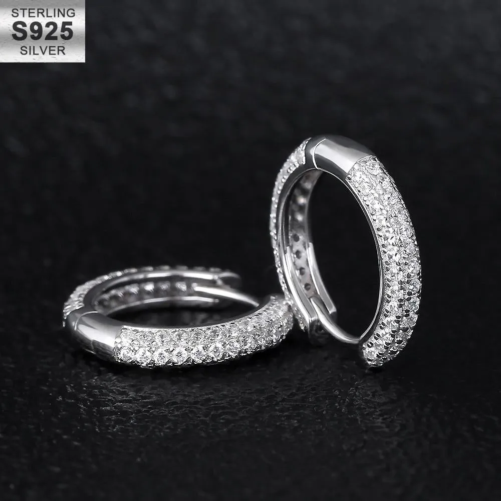 The Wealth Circle® - 925 Sterling Silver Iced Out Diamond Hoop Earrings in White Gold