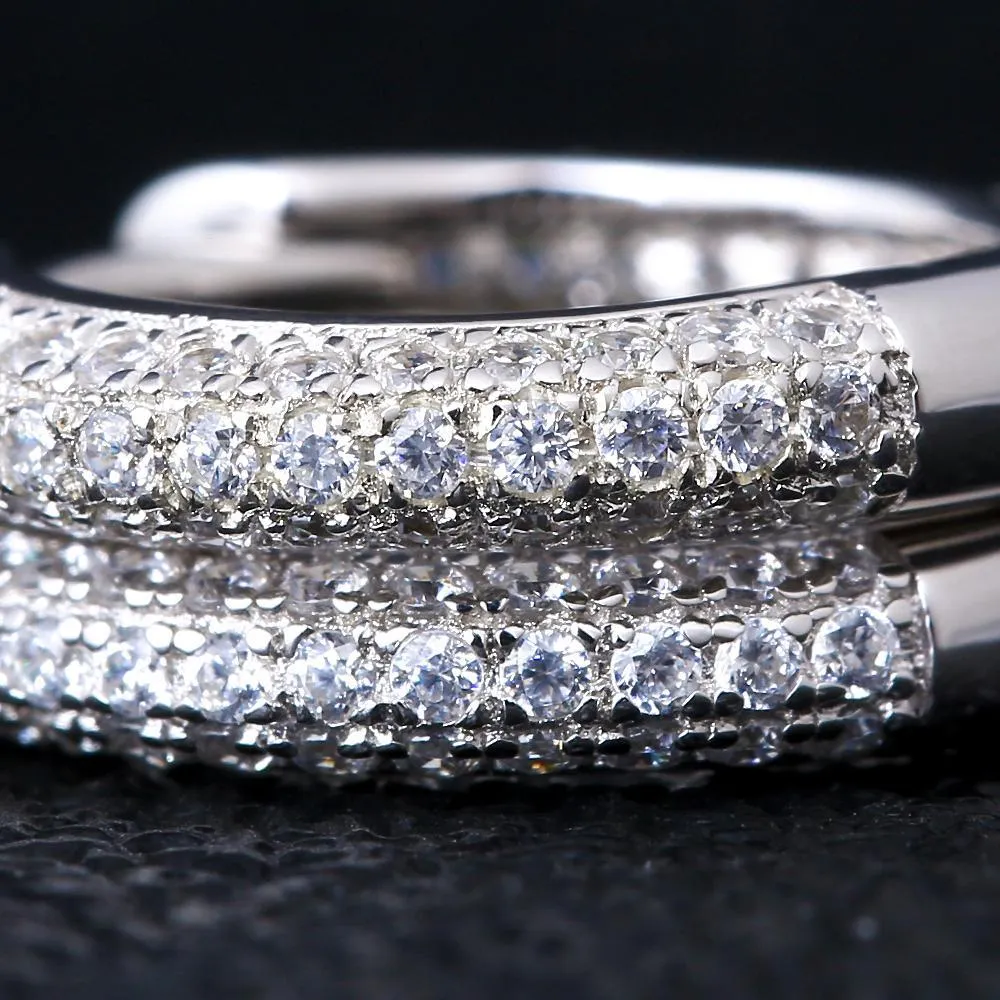 The Wealth Circle® - 925 Sterling Silver Iced Out Diamond Hoop Earrings in White Gold