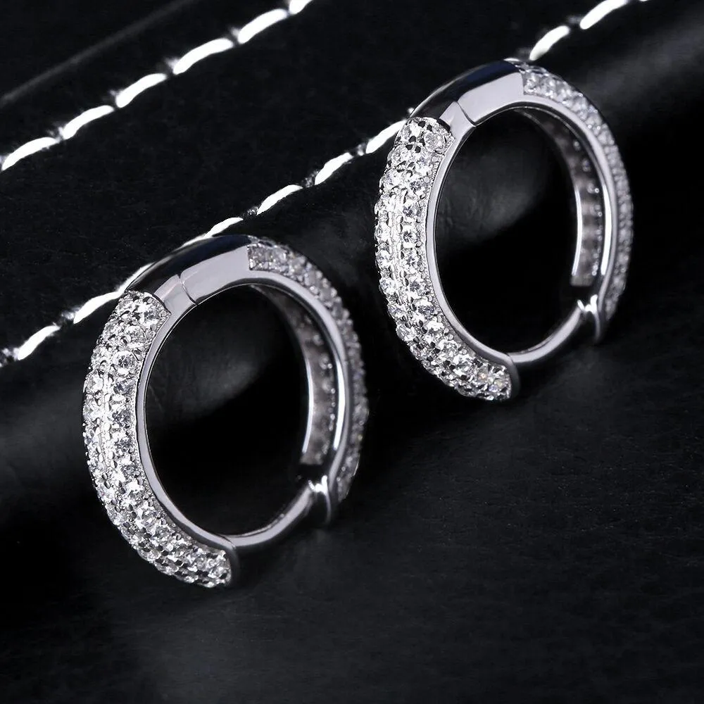 The Wealth Circle® - 925 Sterling Silver Iced Out Diamond Hoop Earrings in White Gold