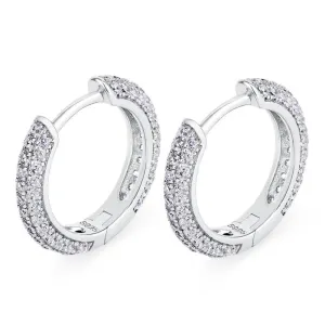The Wealth Circle® - 925 Sterling Silver Iced Out Diamond Hoop Earrings in White Gold