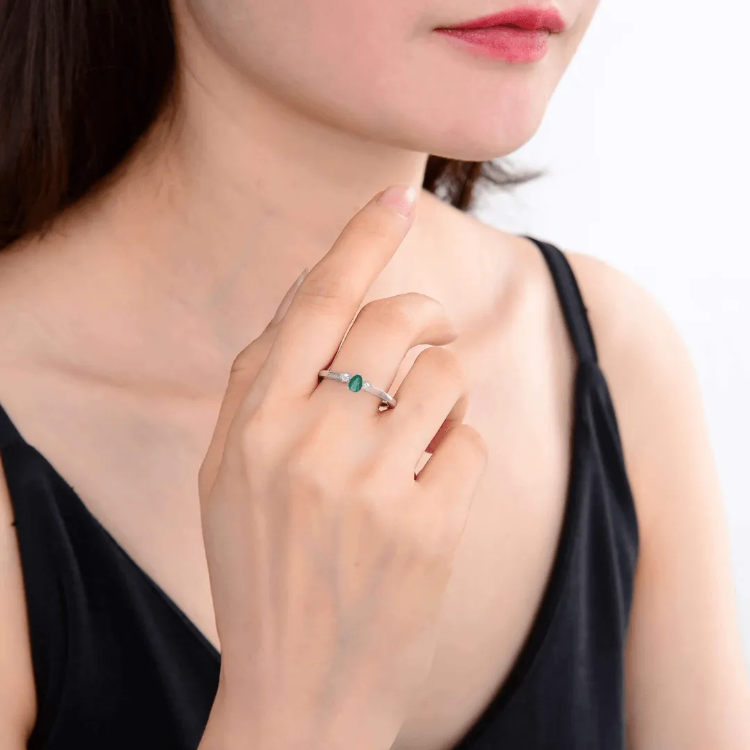 Three Stone Emerald Teardrop Ring