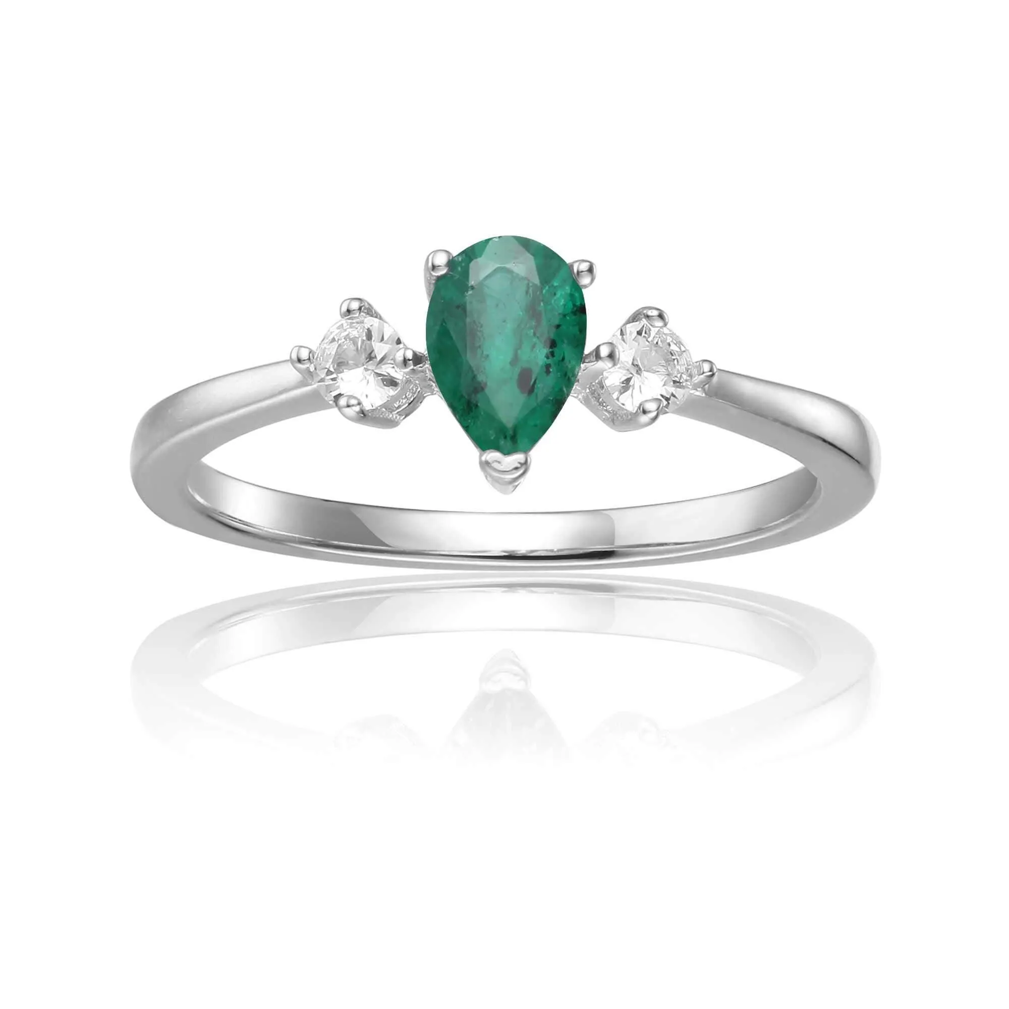 Three Stone Emerald Teardrop Ring