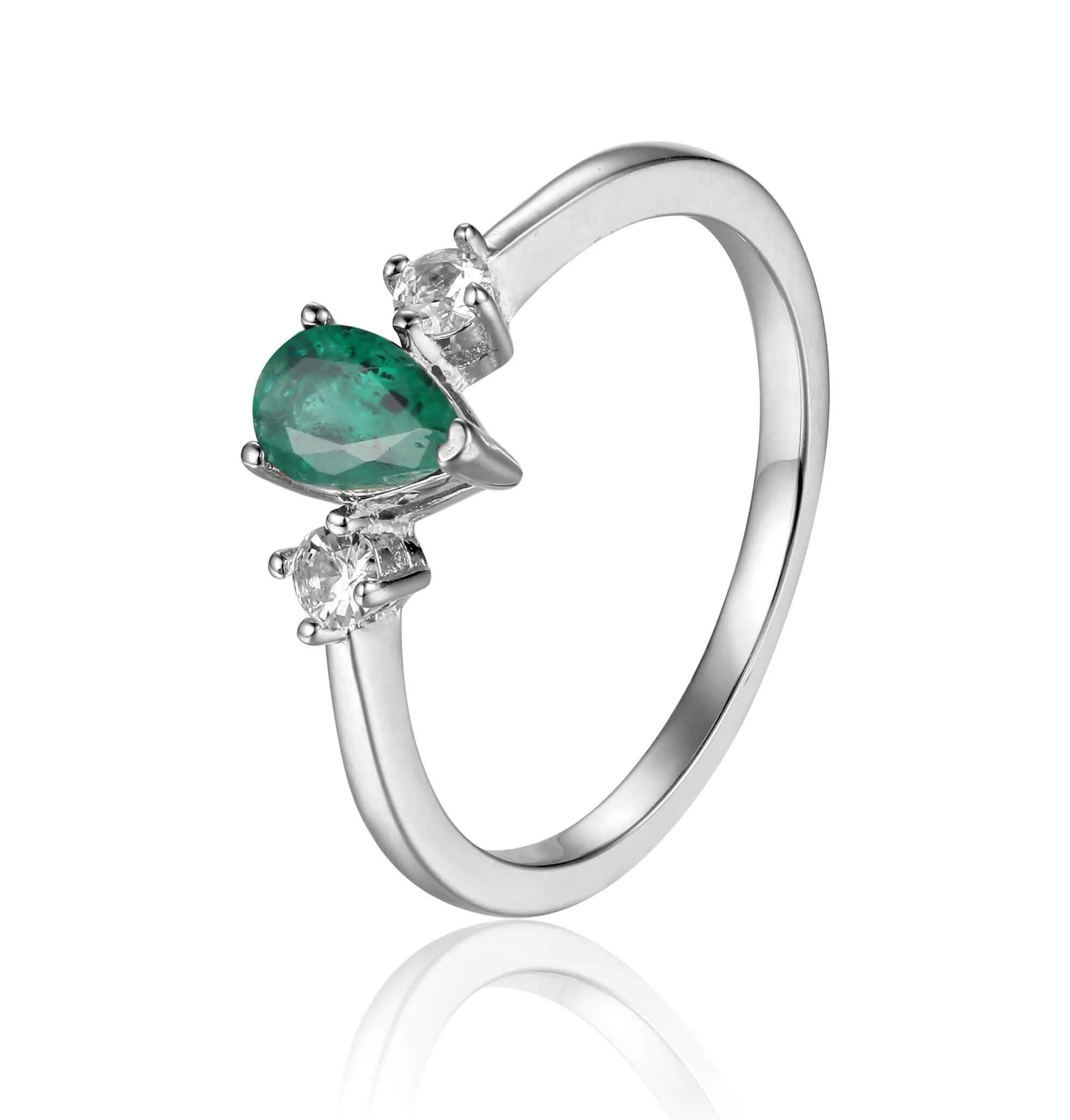 Three Stone Emerald Teardrop Ring