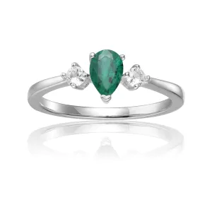 Three Stone Emerald Teardrop Ring