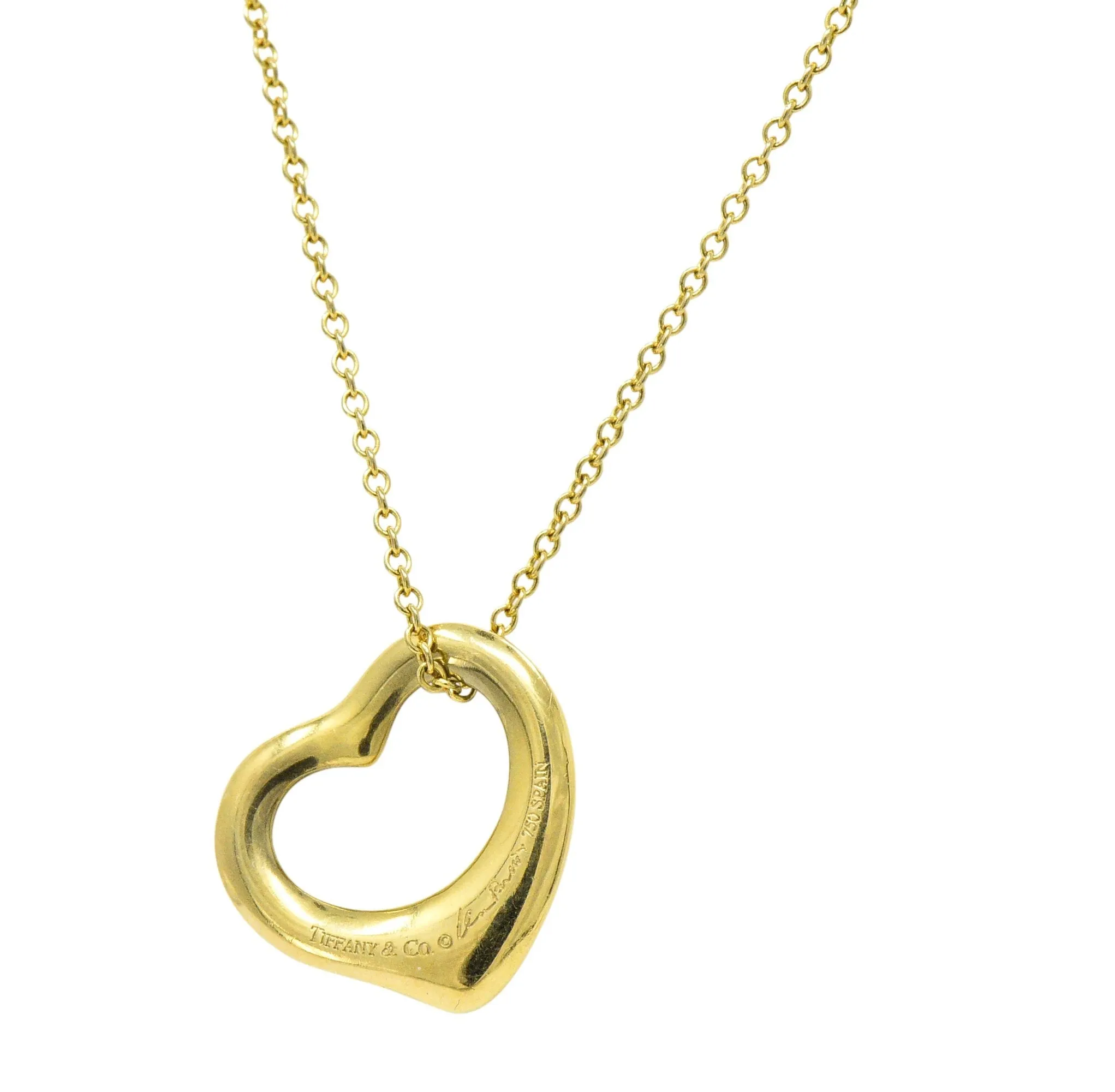 Tiffany & Co Elsa Peretti 18 Karat Gold Open Heart Necklace