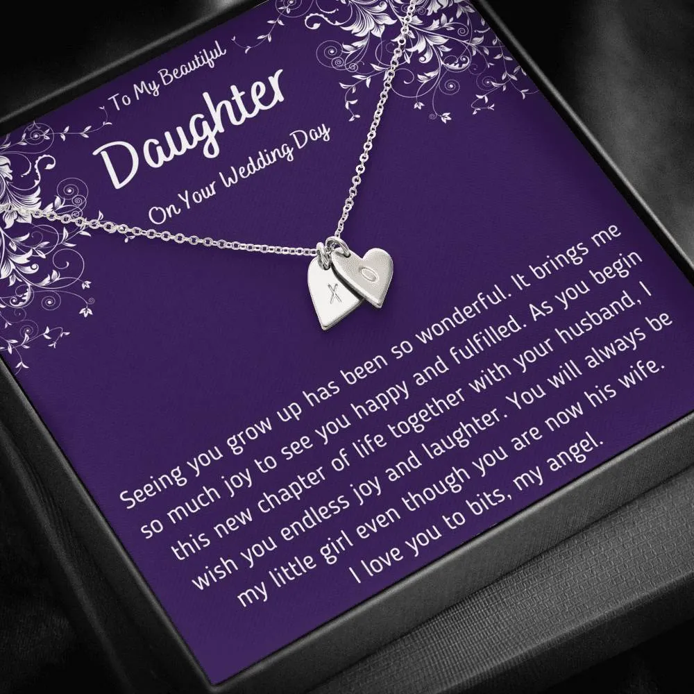 To My Beautiful Daughter on Your Wedding Day Hearts Necklace