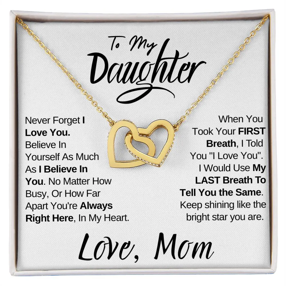 To My Daughter - (Love Mom) Beautiful Locked Hearts Necklace for Daughters
