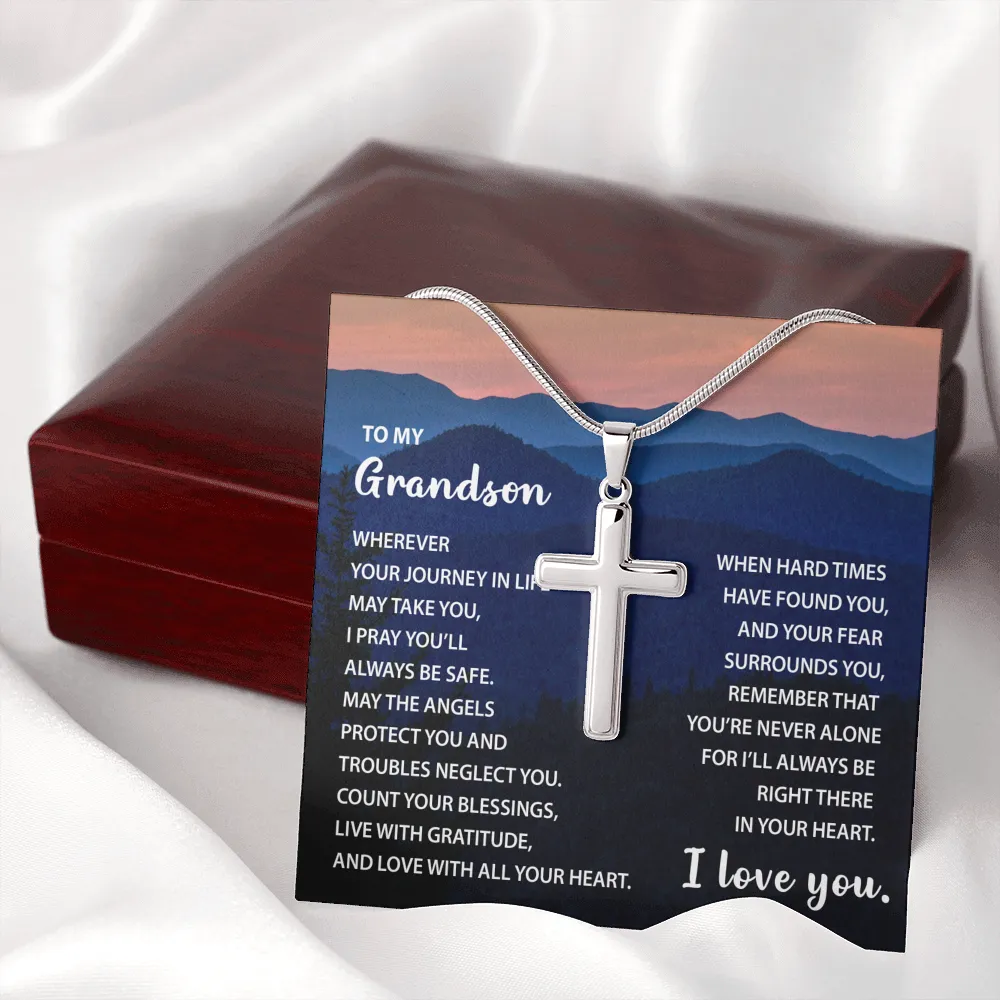 To My Grandson - Count Your Blessings - Cross Necklace Engraving - CNEGSonM35