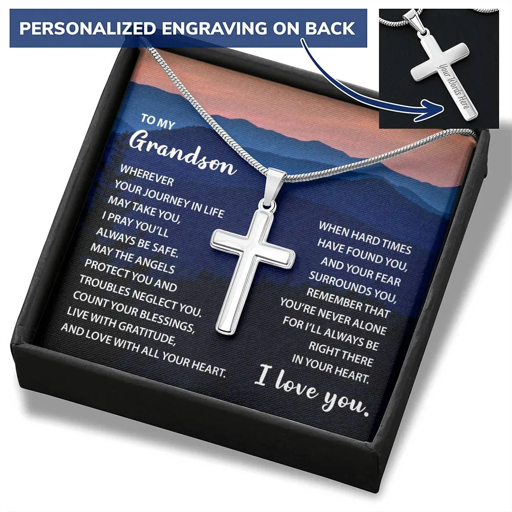 To My Grandson - Count Your Blessings - Cross Necklace Engraving - CNEGSonM35