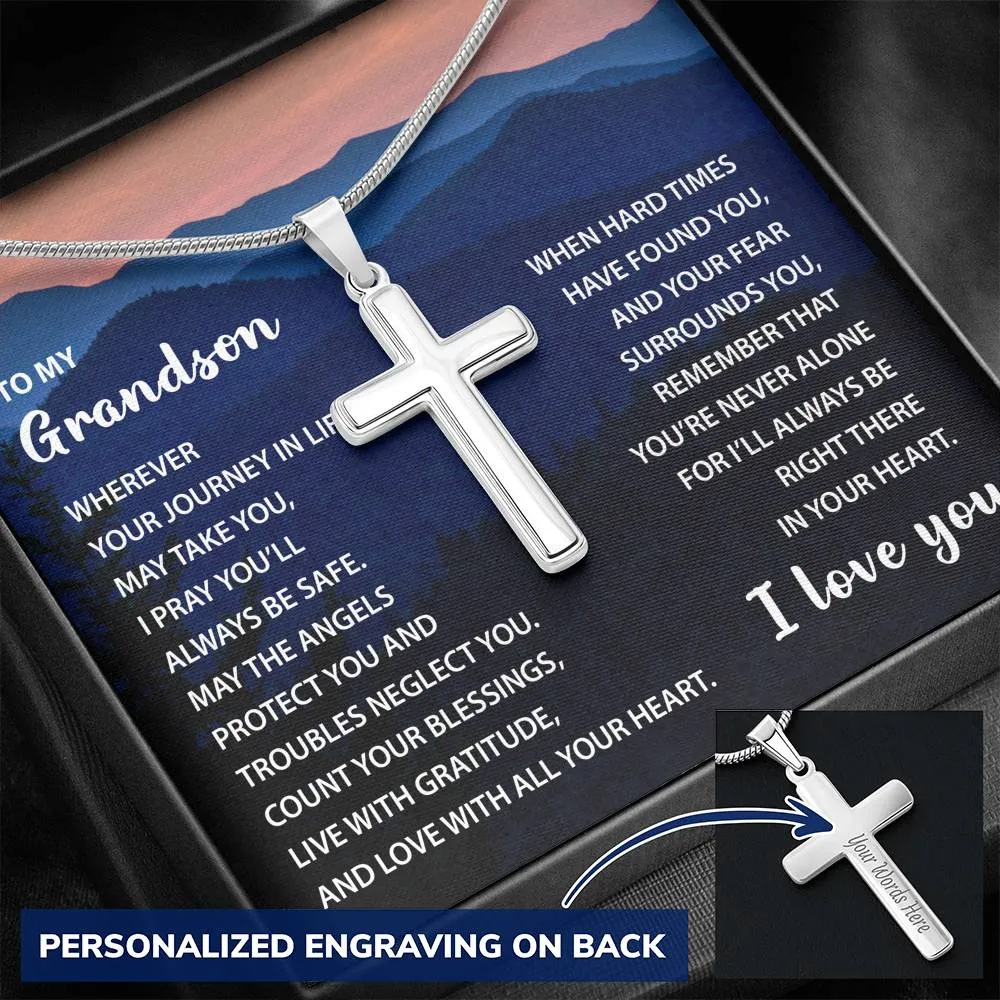 To My Grandson - Count Your Blessings - Cross Necklace Engraving - CNEGSonM35