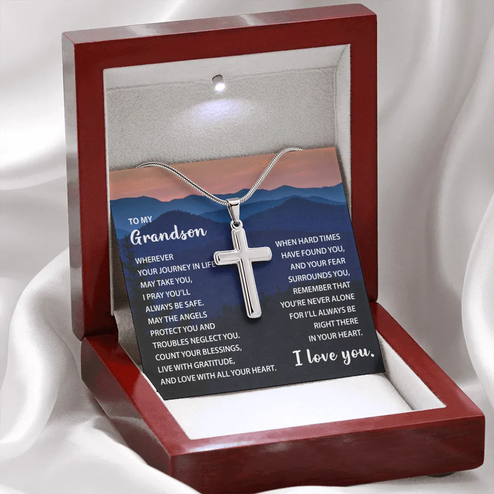 To My Grandson - Count Your Blessings - Cross Necklace Engraving - CNEGSonM35