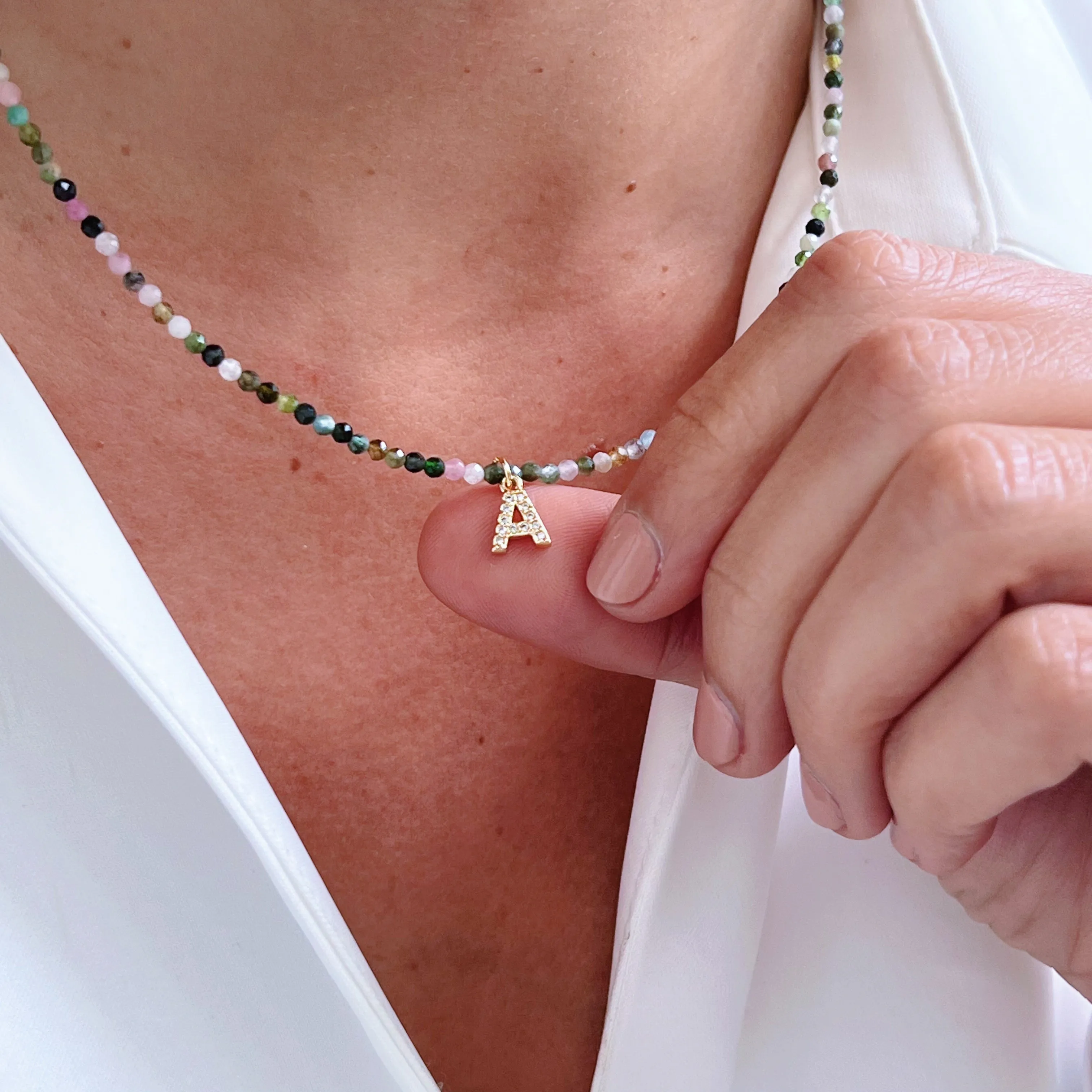 Tourmaline Power with Your Initial Necklace
