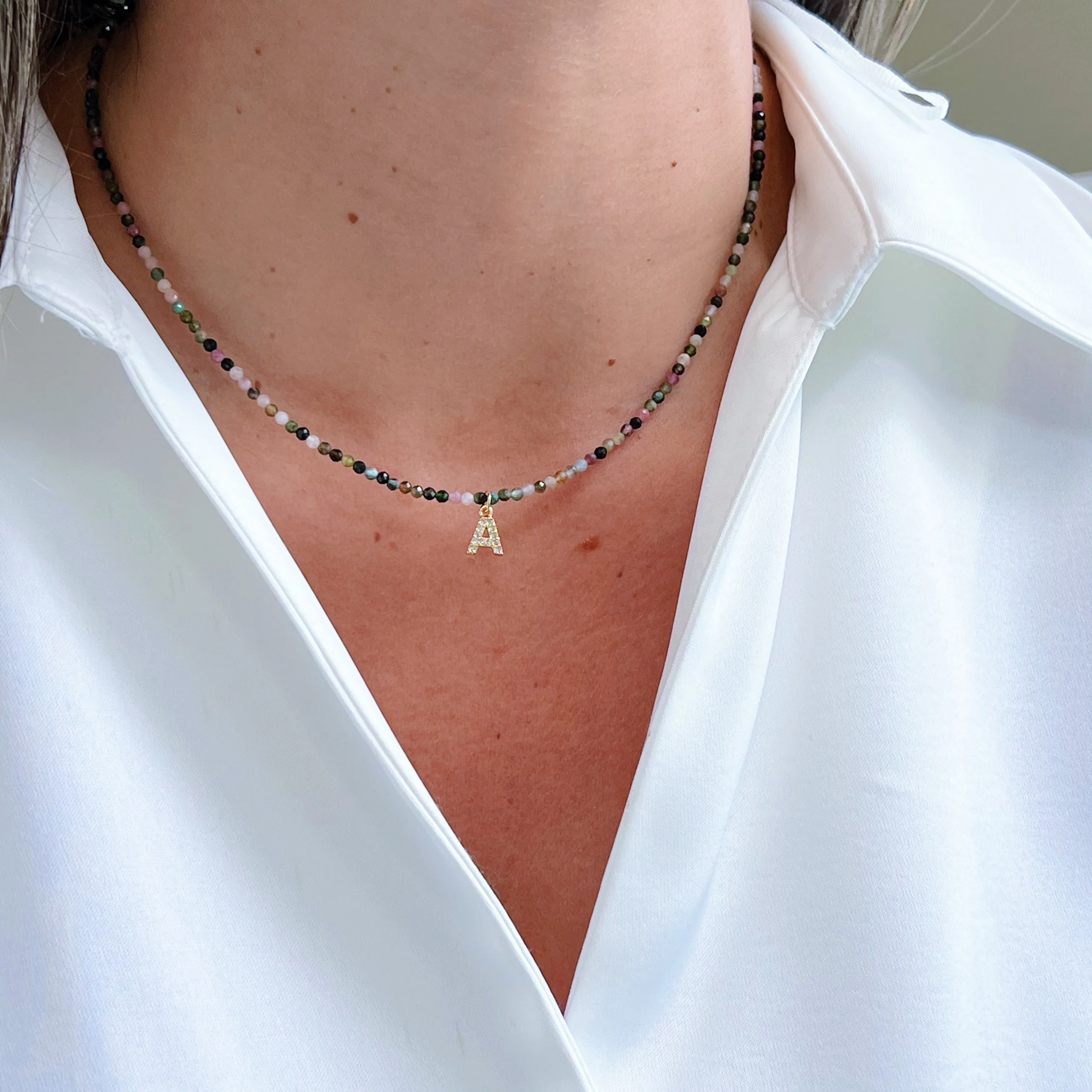 Tourmaline Power with Your Initial Necklace