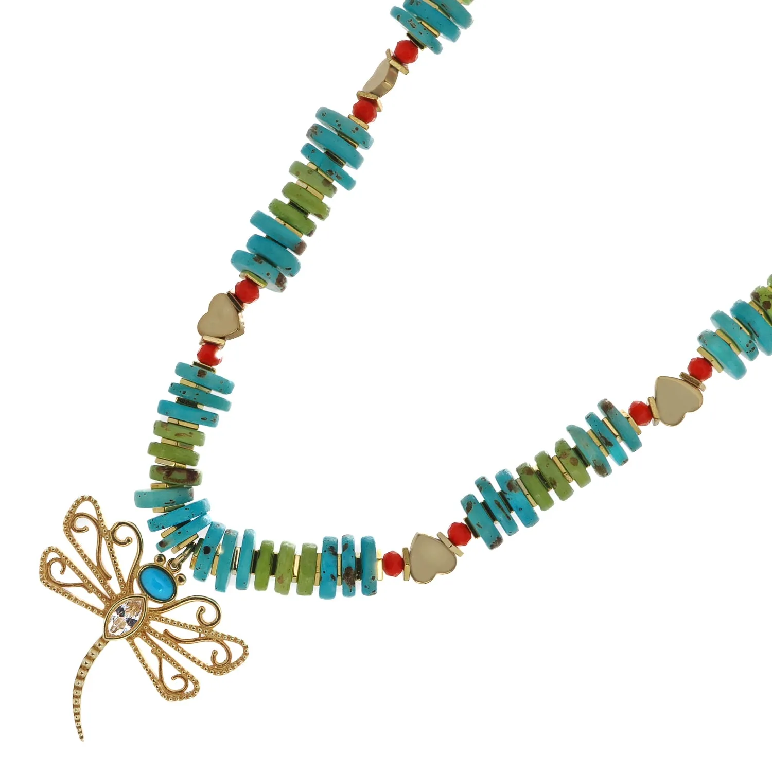 Transformation Dragonfly Gold & Turquoise Pendant Unique Necklace