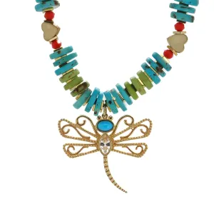 Transformation Dragonfly Gold & Turquoise Pendant Unique Necklace