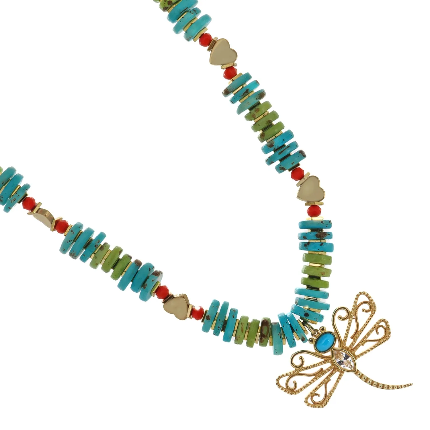 Transformation Dragonfly Gold & Turquoise Pendant Unique Necklace