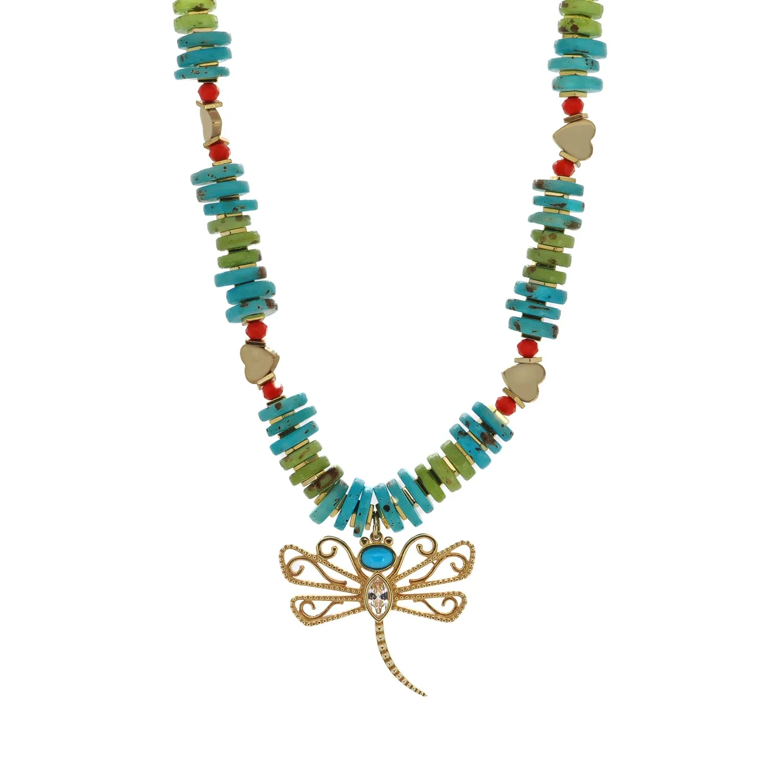 Transformation Dragonfly Gold & Turquoise Pendant Unique Necklace