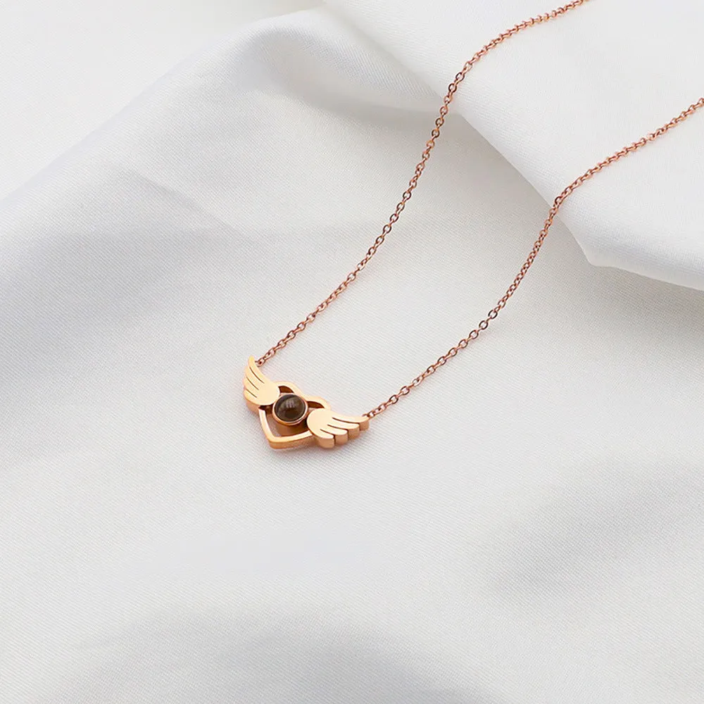 Trendolla Angel Wings Projection Necklace with Picture Inside