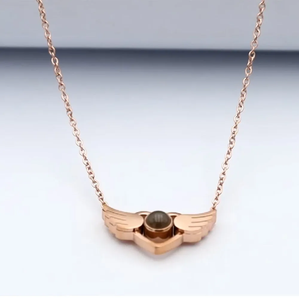 Trendolla Angel Wings Projection Necklace with Picture Inside