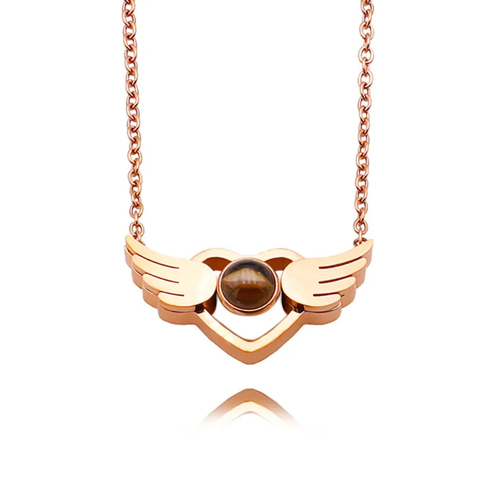 Trendolla Angel Wings Projection Necklace with Picture Inside