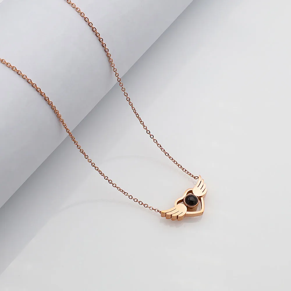 Trendolla Angel Wings Projection Necklace with Picture Inside
