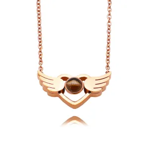 Trendolla Angel Wings Projection Necklace with Picture Inside