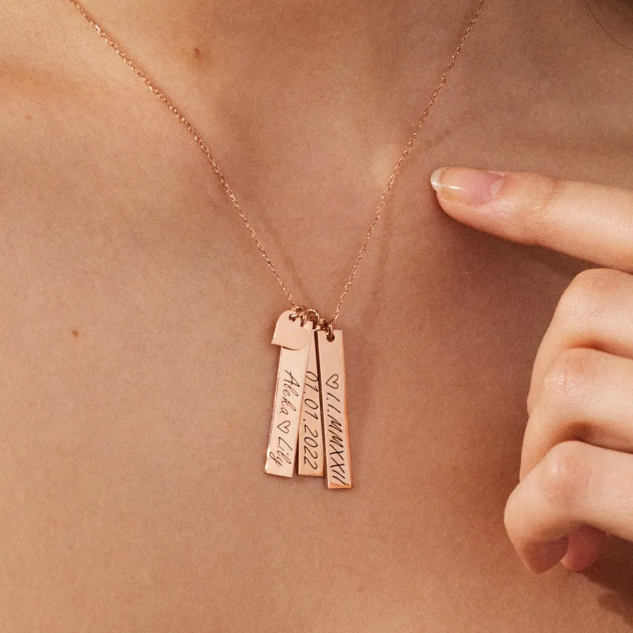 Triple Bar Necklace With Heart