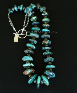 Turquoise Graduated Rondelle Bead Necklace with Czech Luster Glass, Fire Polished Glass and Sterling Silver