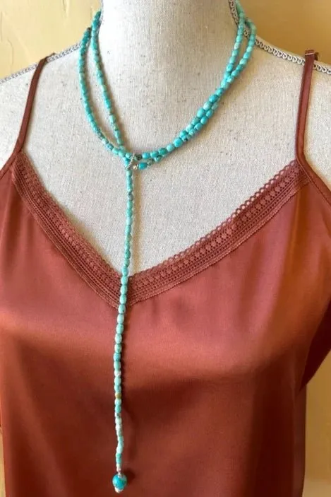 Turquoise Lariat: Adjustable Layering Necklace - 48.5"
