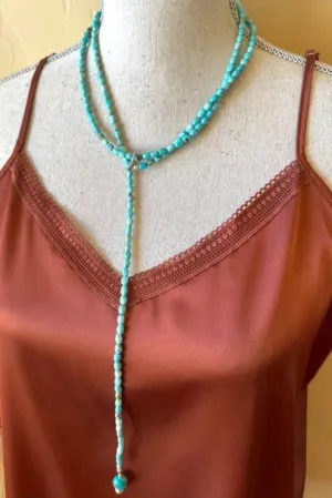 Turquoise Lariat: Adjustable Layering Necklace - 48.5"