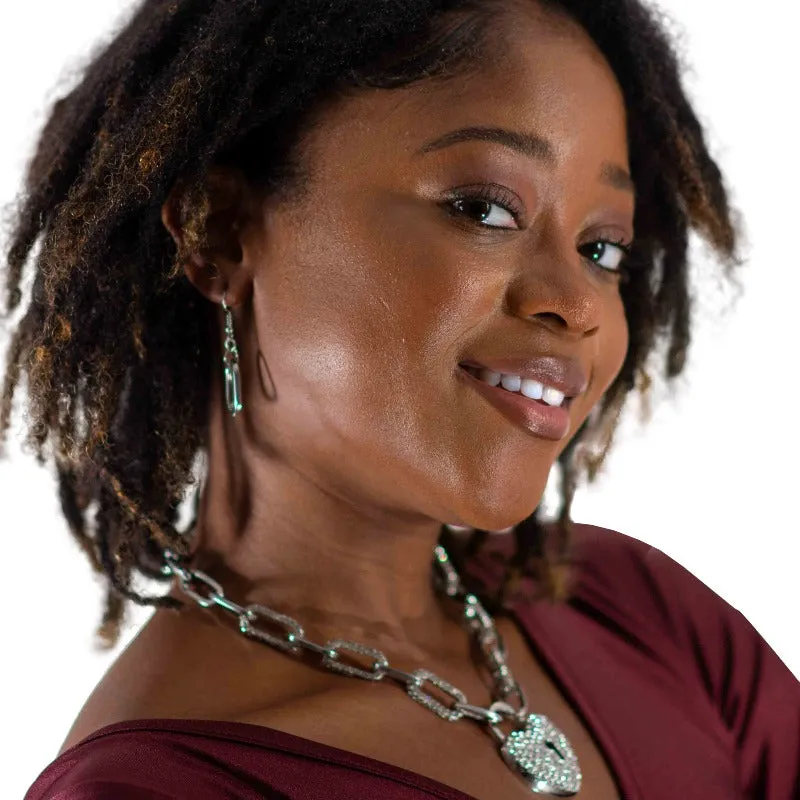 Unbreak my heart rhinestone chainlink necklace and earring set