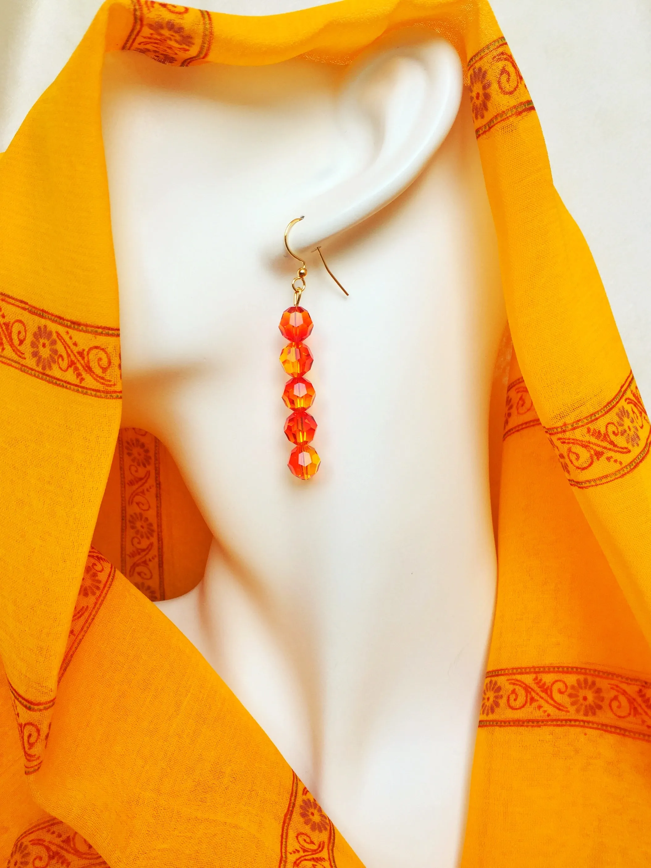 Unique Crystal Earrings in Yellow Red - Jaya