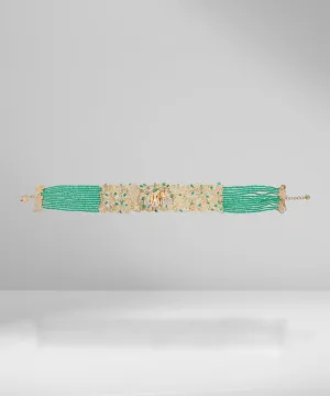 Unique Gold Lace Choker with Emerald Beads and Diamonds