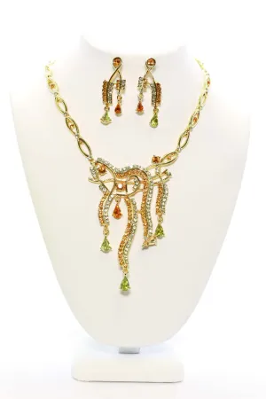 Unique Golden Necklace and Earring Set