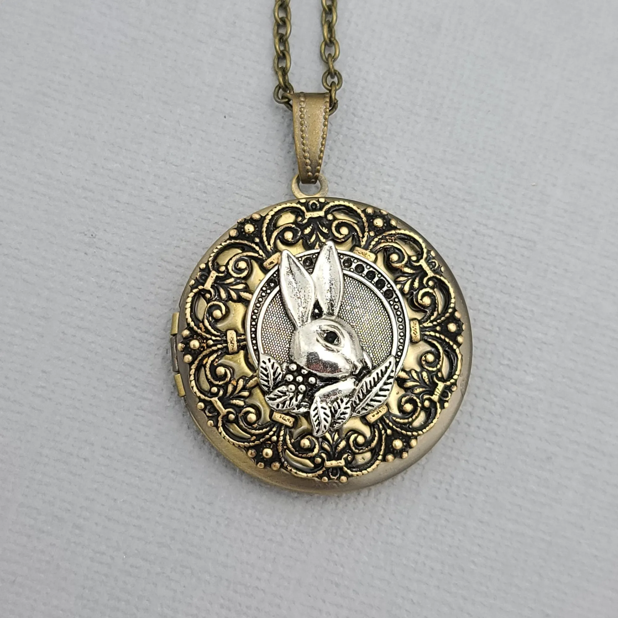 Unique Handmade Bunny Round Photo Locket Necklace.