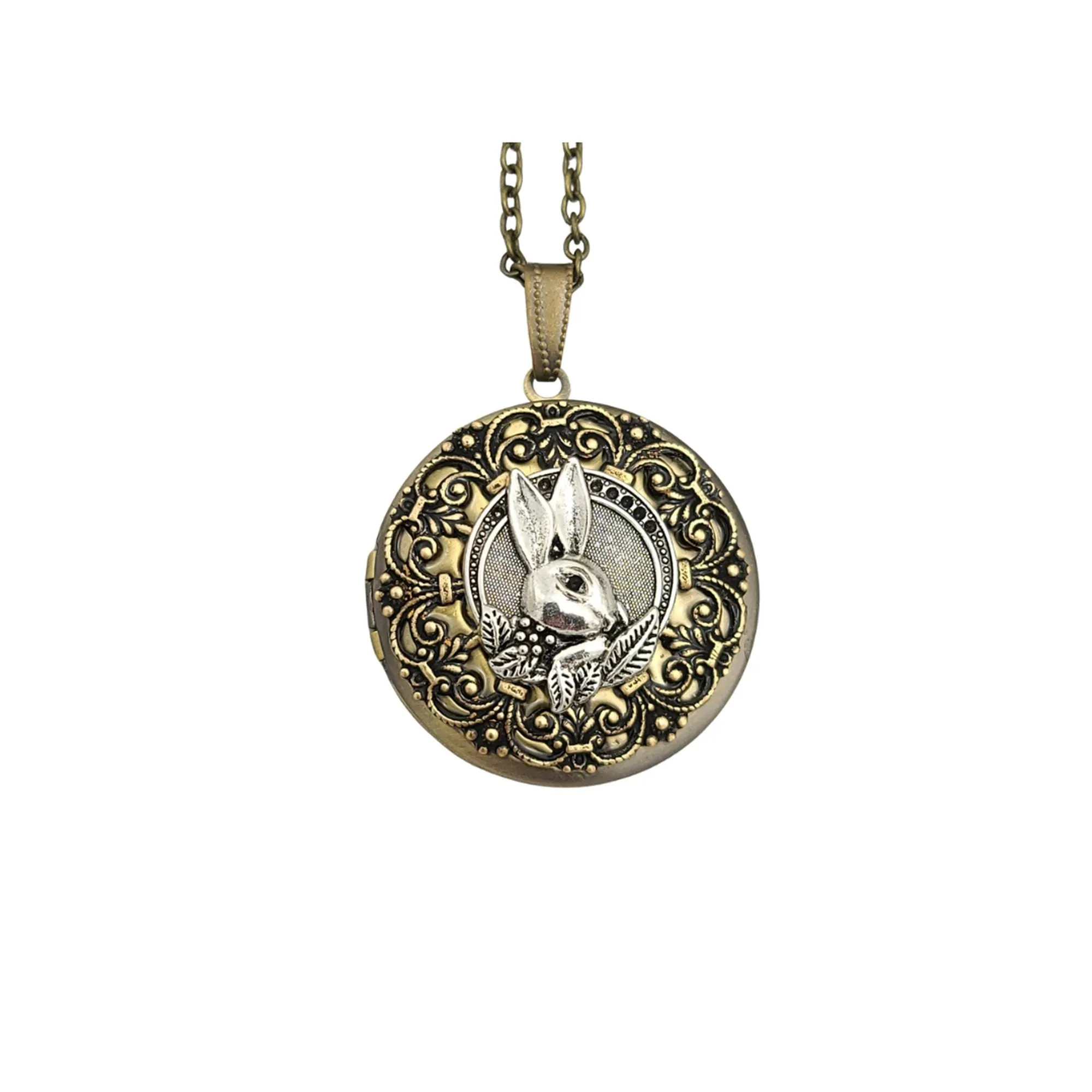 Unique Handmade Bunny Round Photo Locket Necklace.