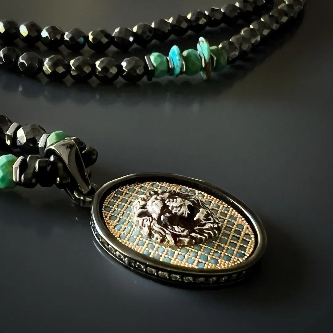 Unique Silver Lion Hematite Beaded Necklace