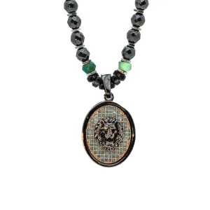 Unique Silver Lion Hematite Beaded Necklace