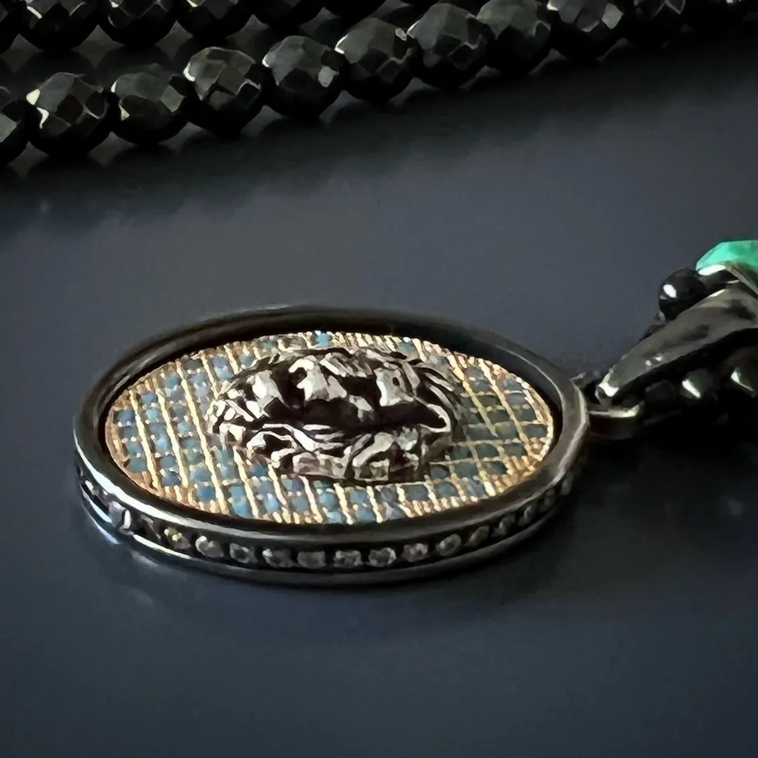 Unique Silver Lion Hematite Beaded Necklace