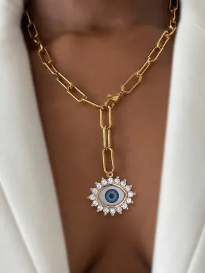 Unique Y-Shaped Latticed With Devil Eye Beads And Rhinestones Necklace- FD ⚡